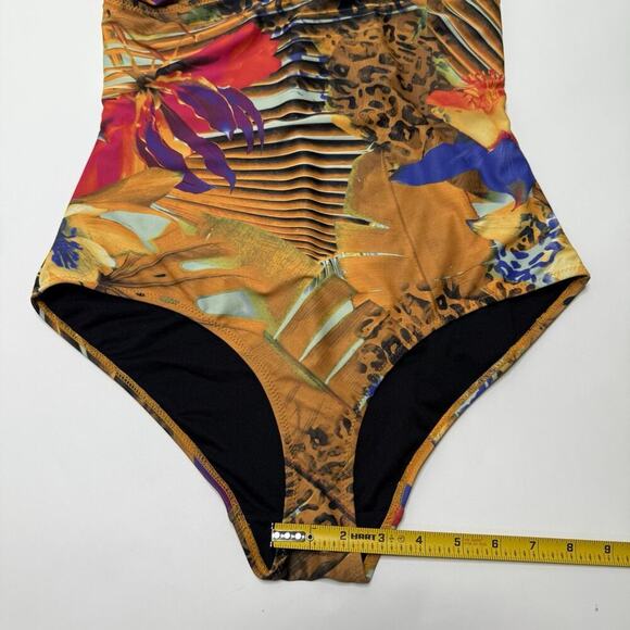 GESTUZ Kelly Swimsuit Floral Animal Leopard Print Brown Halterneck Size M Medium - Picture 4 of 13